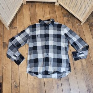 Express Men's Black and Gray Plaid Button Down Shirt